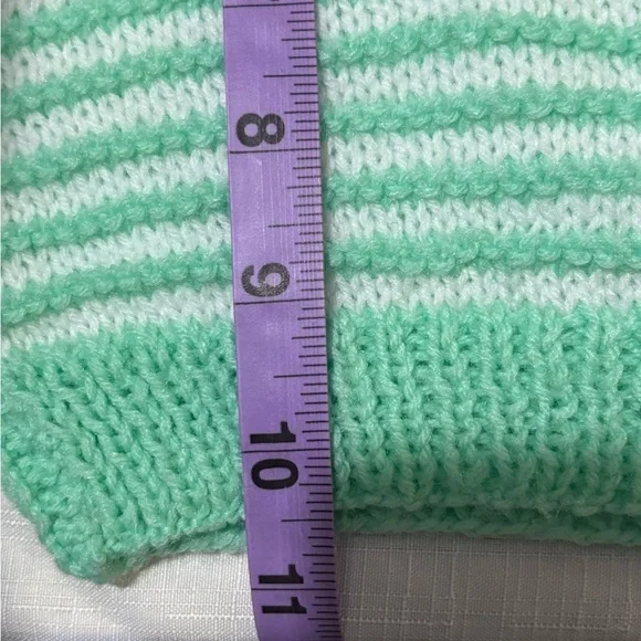 Vintage Green and White Striped Knit Baby Outfit - Picture 9 of 12